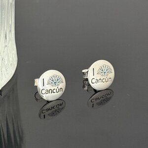 I Love Cancun Earrings S925 Sterling Silver Handmade Ear Stud